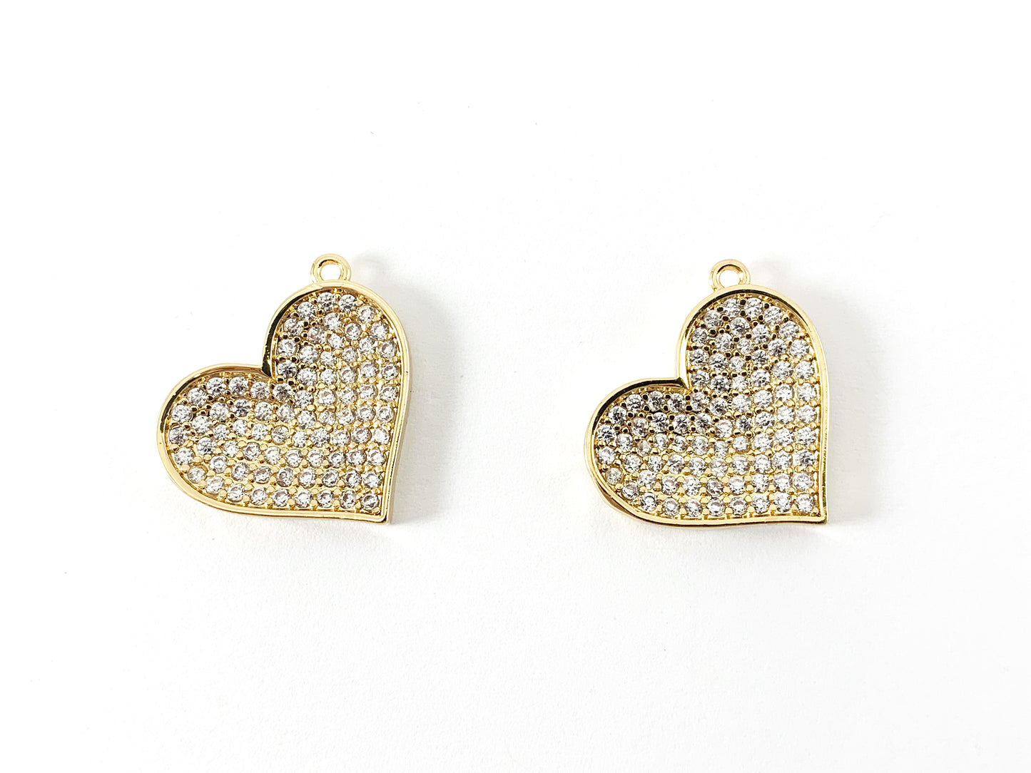 Real Gold 18K Plated Micro CZ Heart Pave Charm Over Brass