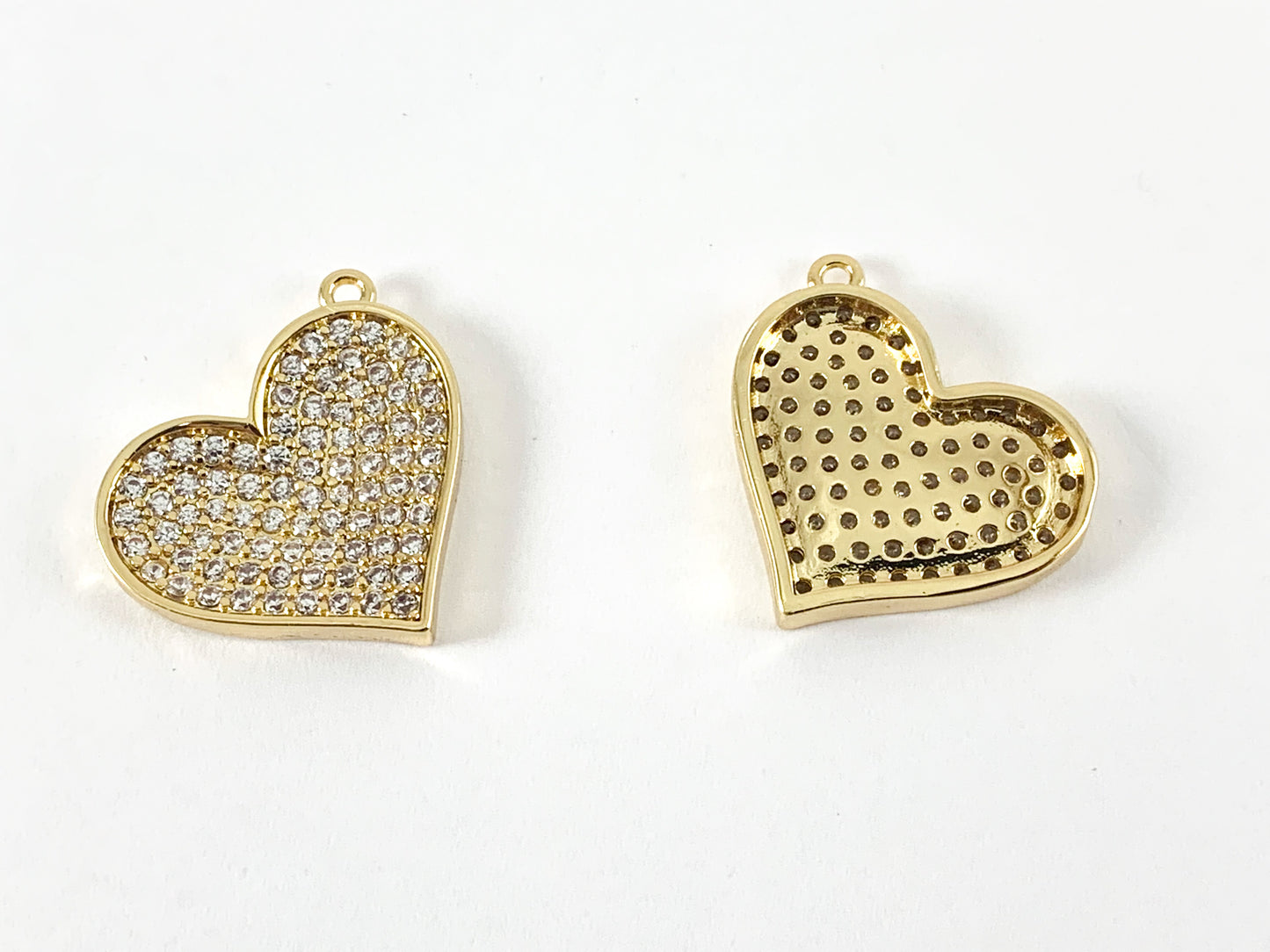 Real Gold 18K Plated Micro CZ Heart Pave Charm Over Brass