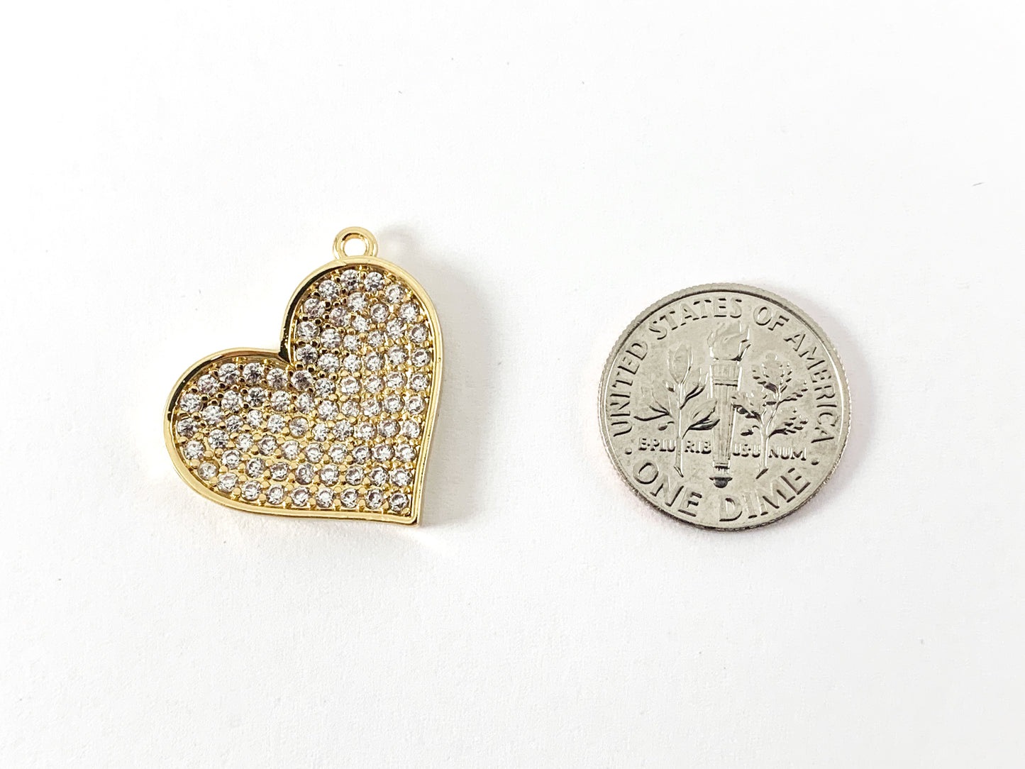 Real Gold 18K Plated Micro CZ Heart Pave Charm Over Brass