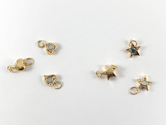 Real 18K Gold Plated Heart & Star Magnetic Clasps over Brass 10 Sets
