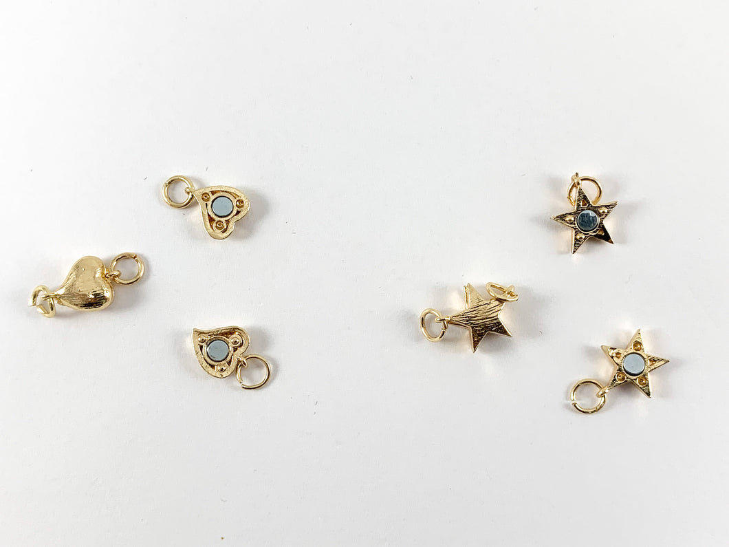 Real 18K Gold Plated Heart & Star Magnetic Clasps over Brass 10 Sets