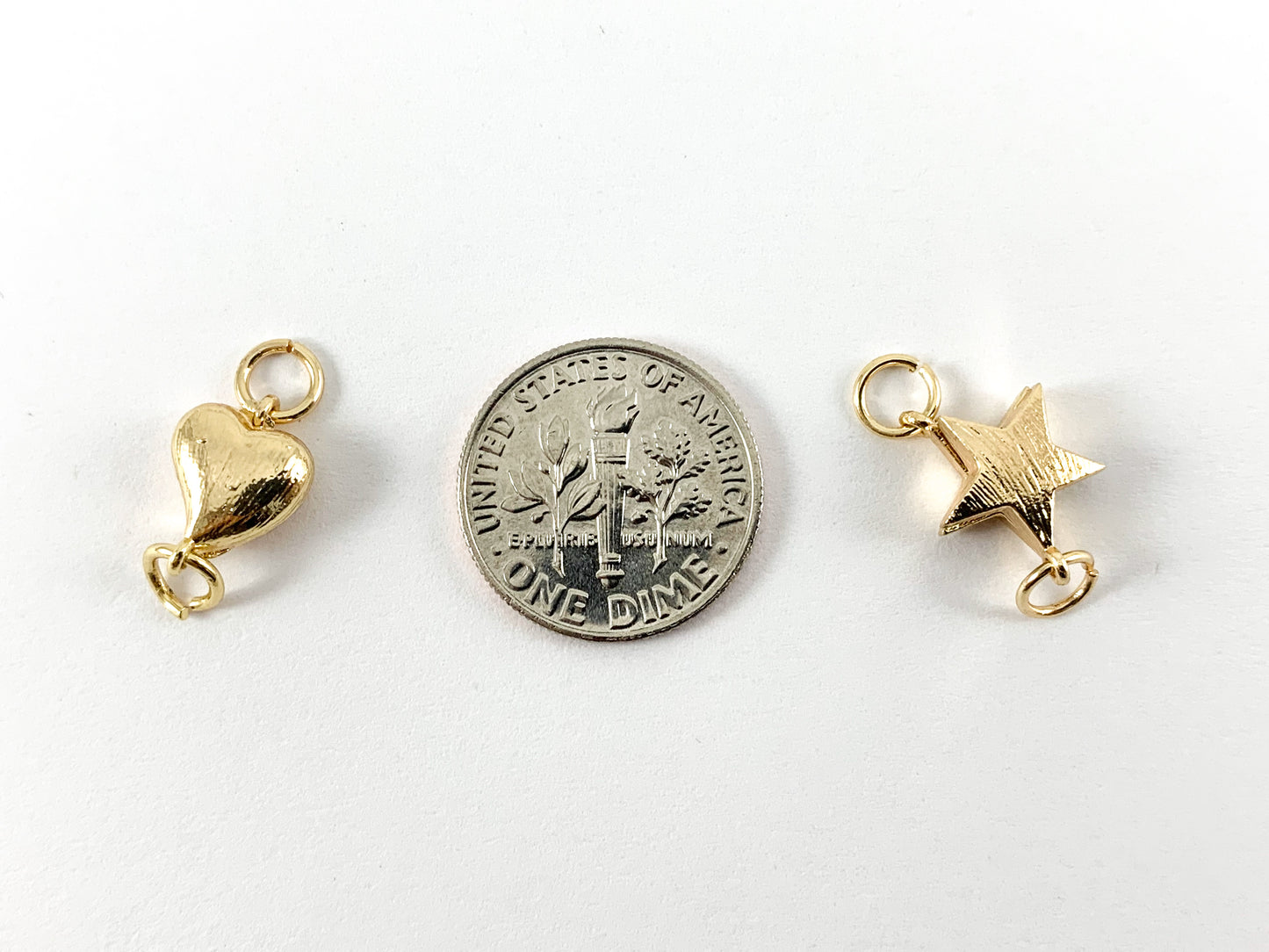 Real 18K Gold Plated Heart & Star Magnetic Clasps over Brass 10 Sets