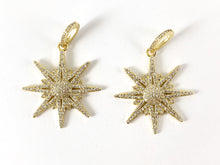 Load image into Gallery viewer, Real Gold Plated 18K Micro CZ Starburst Pave Charm Over Brass 3PCS
