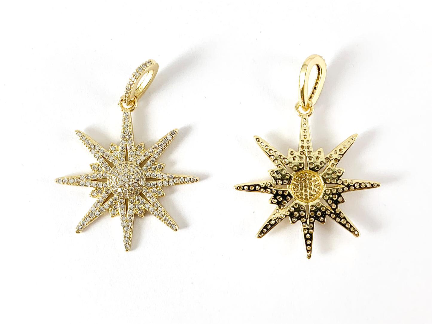Real Gold Plated 18K Micro CZ Starburst Pave Charm Over Brass 3PCS