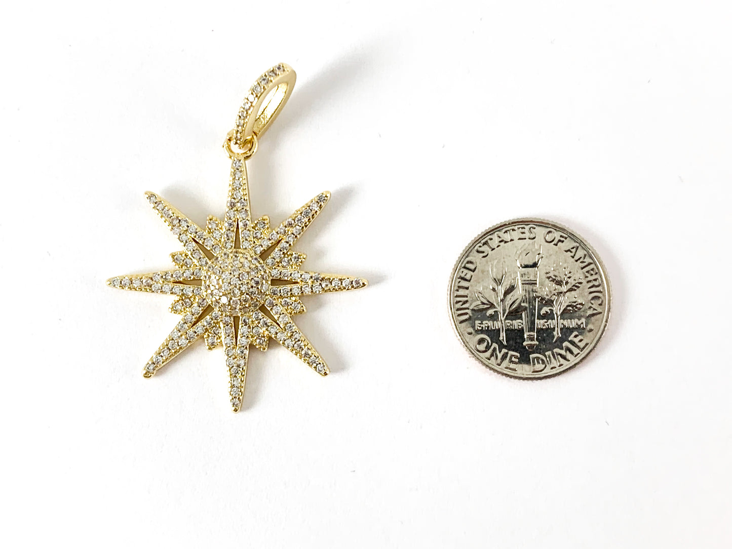 Real Gold Plated 18K Micro CZ Starburst Pave Charm Over Brass 3PCS