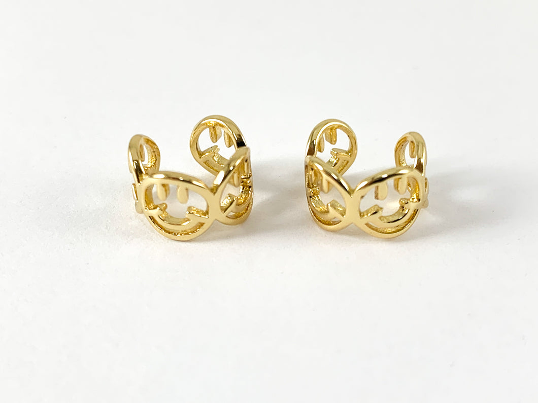 Ear Cuffs de latón con cara sonriente chapado en oro real de 18 quilates, 8 piezas