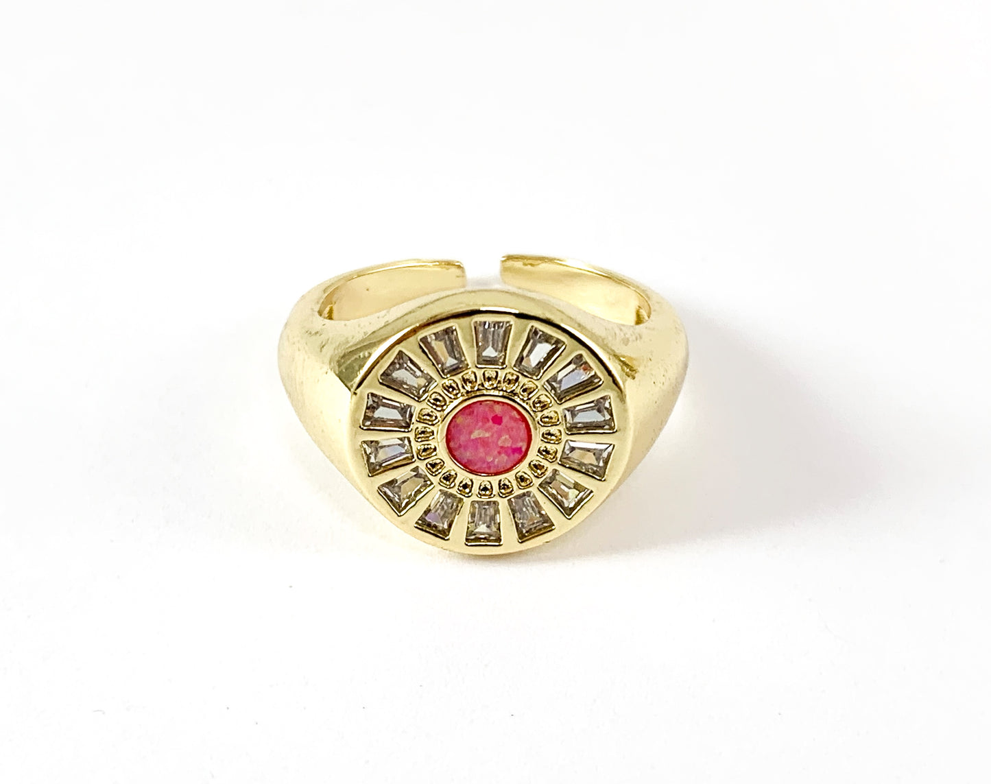 Anillo pavé de circonita cúbica chapado en oro real de 18 quilates con ópalo japonés, 4 piezas