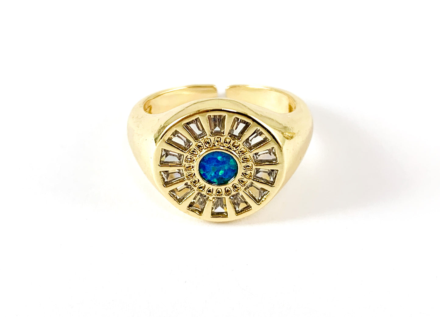 Anillo pavé de circonita cúbica chapado en oro real de 18 quilates con ópalo japonés, 4 piezas