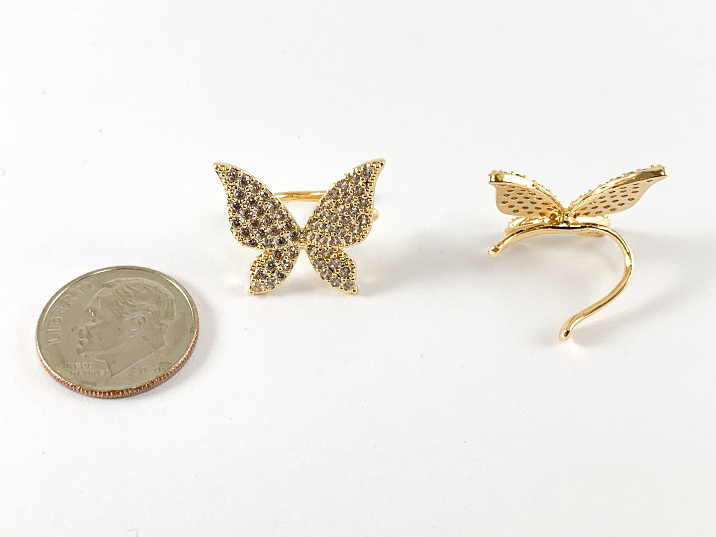 Real Gold 18K Plated CZ Pave Brass Butterfly Ear Cuffs 6PCS