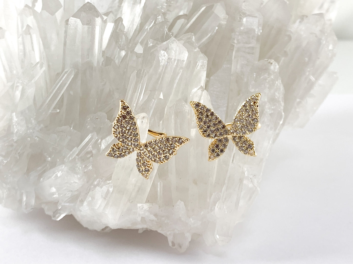 Real Gold 18K Plated CZ Pave Brass Butterfly Ear Cuffs 6PCS