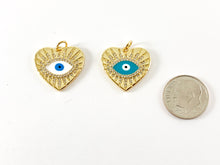 Load image into Gallery viewer, Real 18K Gold Plated Heart Evil Eye Enamel Charms Over Copper 5PCS
