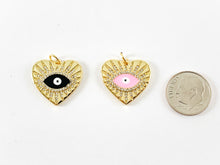 Load image into Gallery viewer, Real 18K Gold Plated Heart Evil Eye Enamel Charms Over Copper 5PCS
