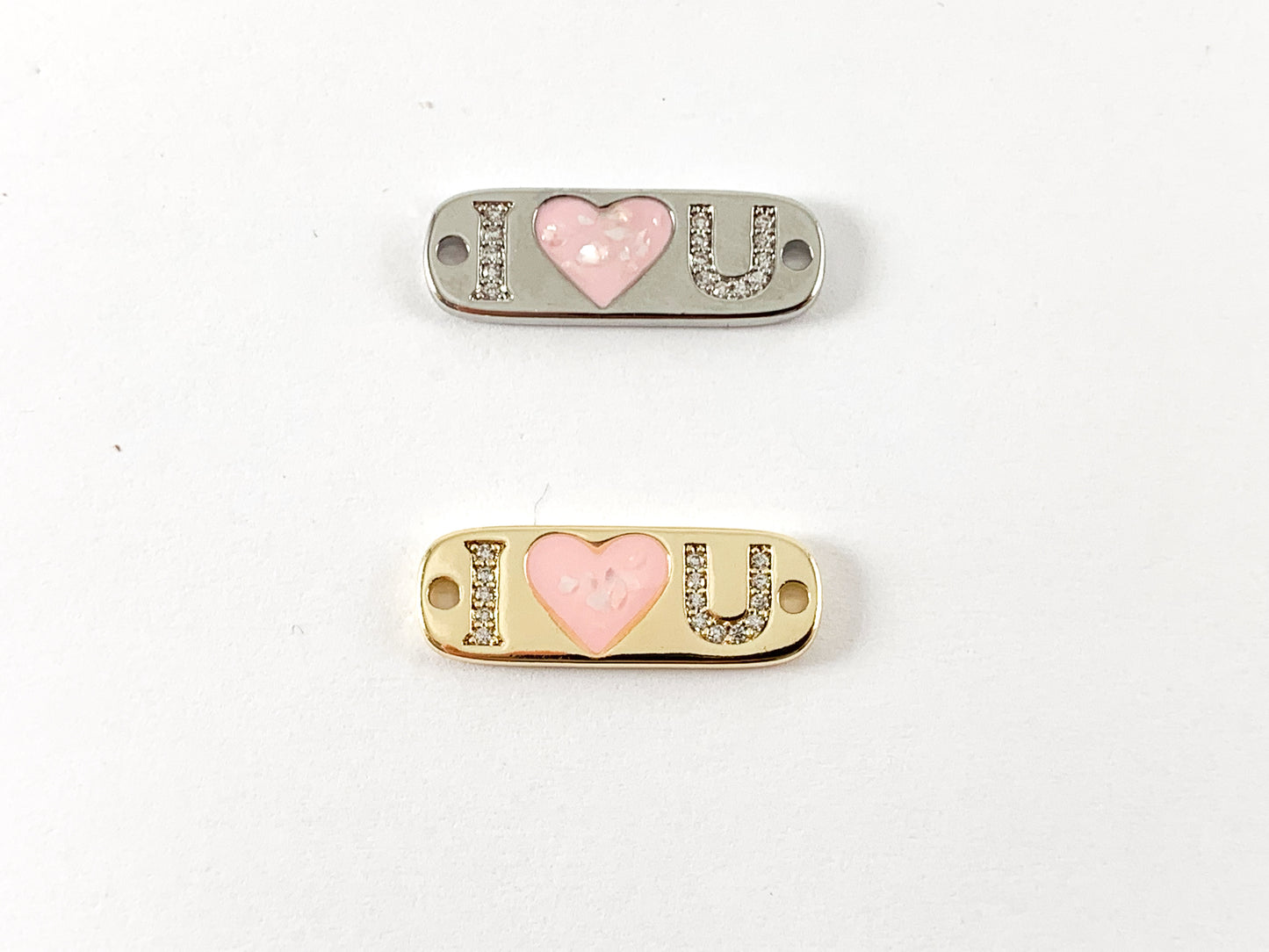 Real Gold 18K/Platinum Plated Micro CZ I LOVE U letter Pave connector Over Brass 6PCS