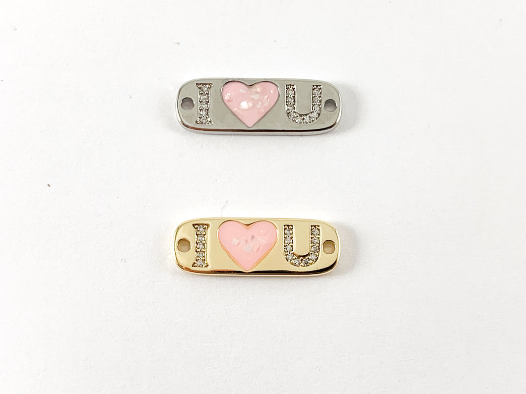 Conector pavimentado con letra I LOVE U, Micro CZ chapado en oro real de 18K/platino sobre latón, 6 uds.