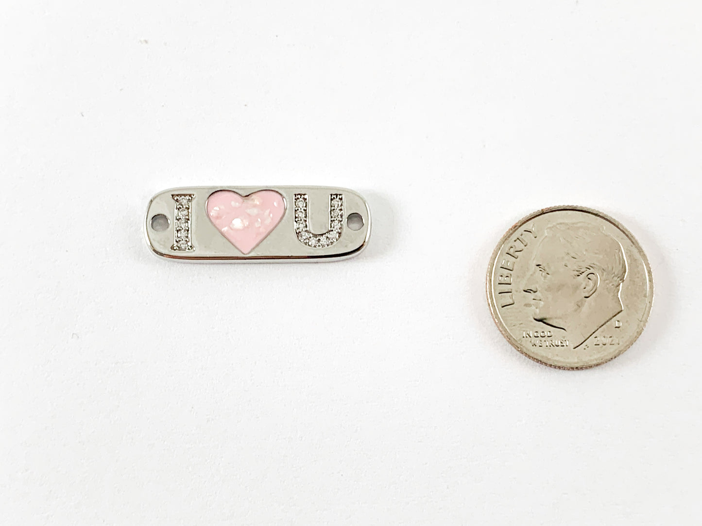 Real Gold 18K/Platinum Plated Micro CZ I LOVE U letter Pave connector Over Brass 6PCS