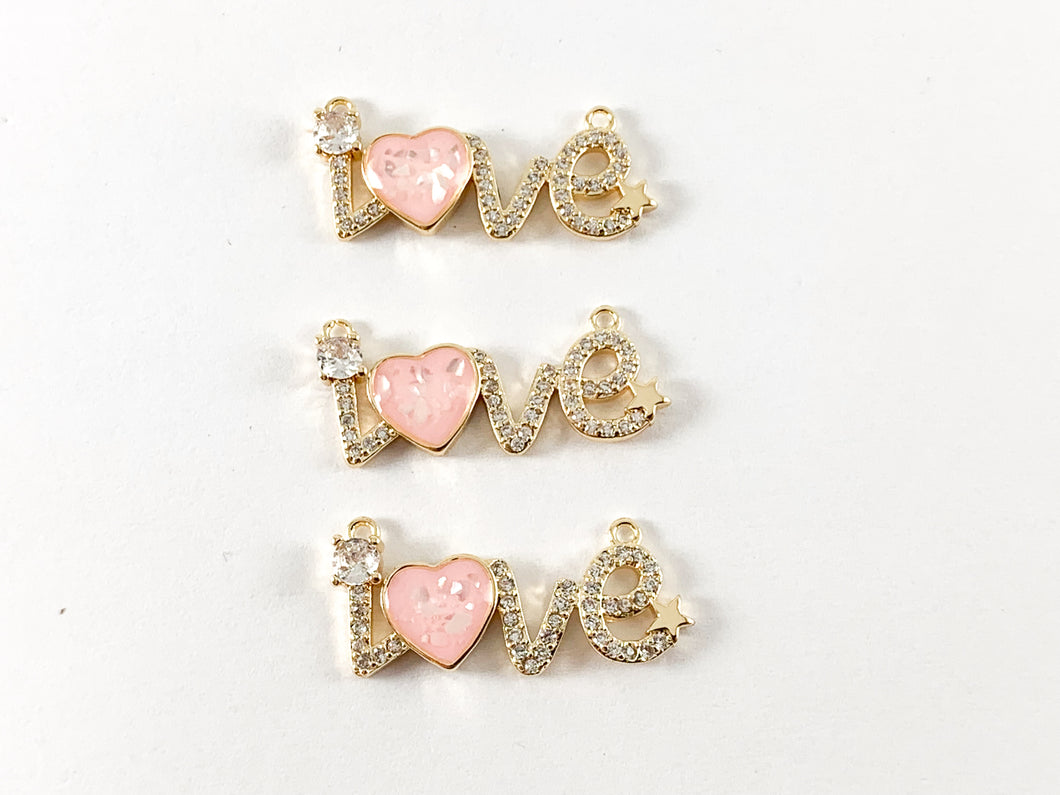 Real Gold 18K Plated Micro CZ LOVE Letter Pave Charm Connector Over Brass 6PCS