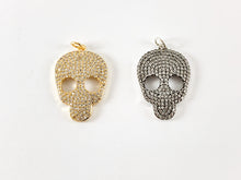 Load image into Gallery viewer, Real Gold 18K/Antique Silver Plated Micro CZ Pave Rhinestone Skull Pendant Charm Over Brass 3pcs
