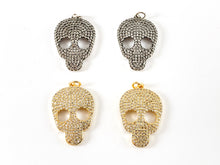 Load image into Gallery viewer, Real Gold 18K/Antique Silver Plated Micro CZ Pave Rhinestone Skull Pendant Charm Over Brass 3pcs
