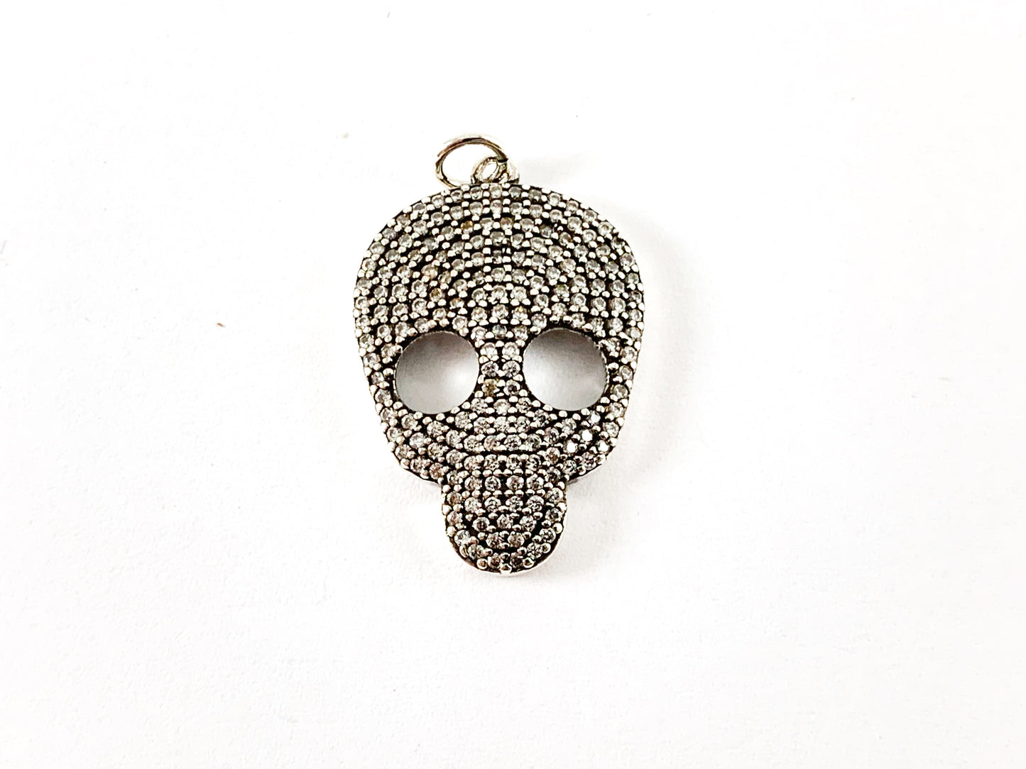Real Gold 18K/Antique Silver Plated Micro CZ Pave Rhinestone Skull Pendant Charm Over Brass 3pcs