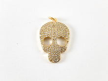 Load image into Gallery viewer, Real Gold 18K/Antique Silver Plated Micro CZ Pave Rhinestone Skull Pendant Charm Over Brass 3pcs
