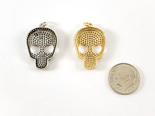 Load image into Gallery viewer, Real Gold 18K/Antique Silver Plated Micro CZ Pave Rhinestone Skull Pendant Charm Over Brass 3pcs
