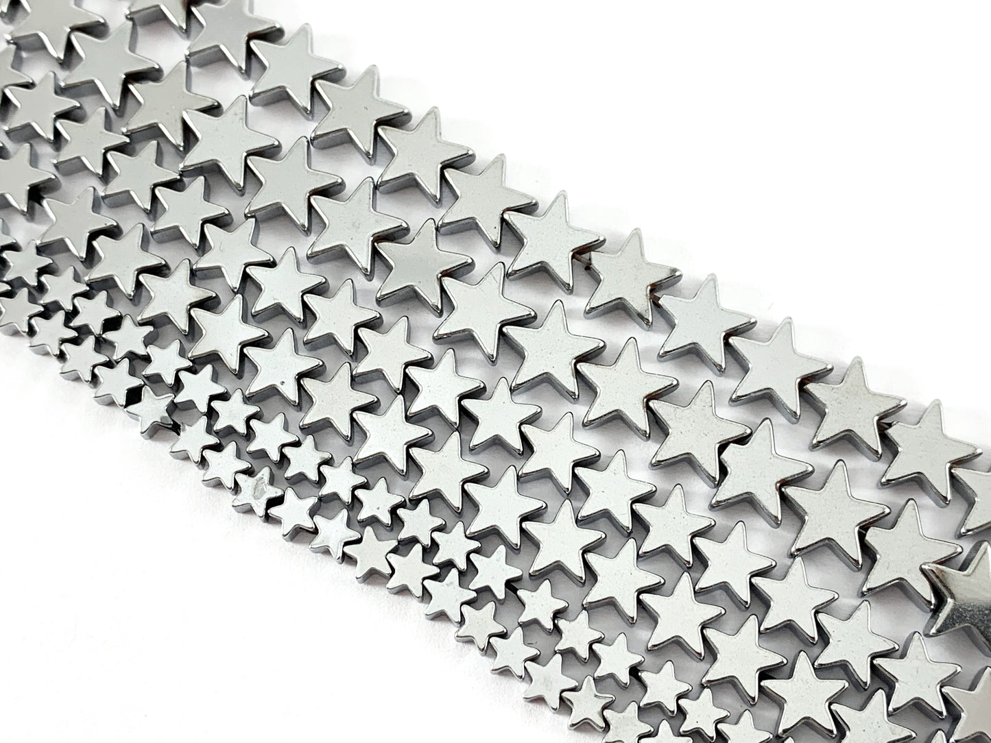 Rhodium Plated Hematite Star Shape Shiny Beads Around 15"