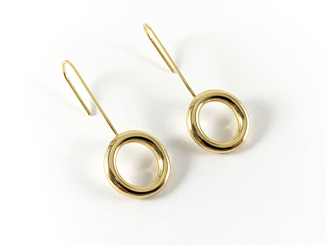 Real 18K Gold Plated Minimalist Circle Dangle Earrings Over Copper 5 PAIRS