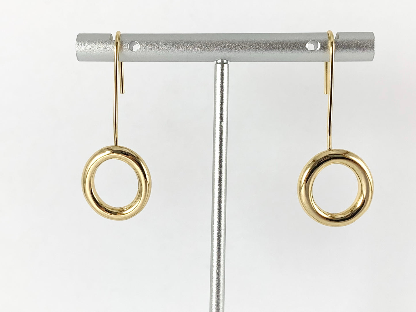 Real 18K Gold Plated Minimalist Circle Dangle Earrings Over Copper 5 PAIRS