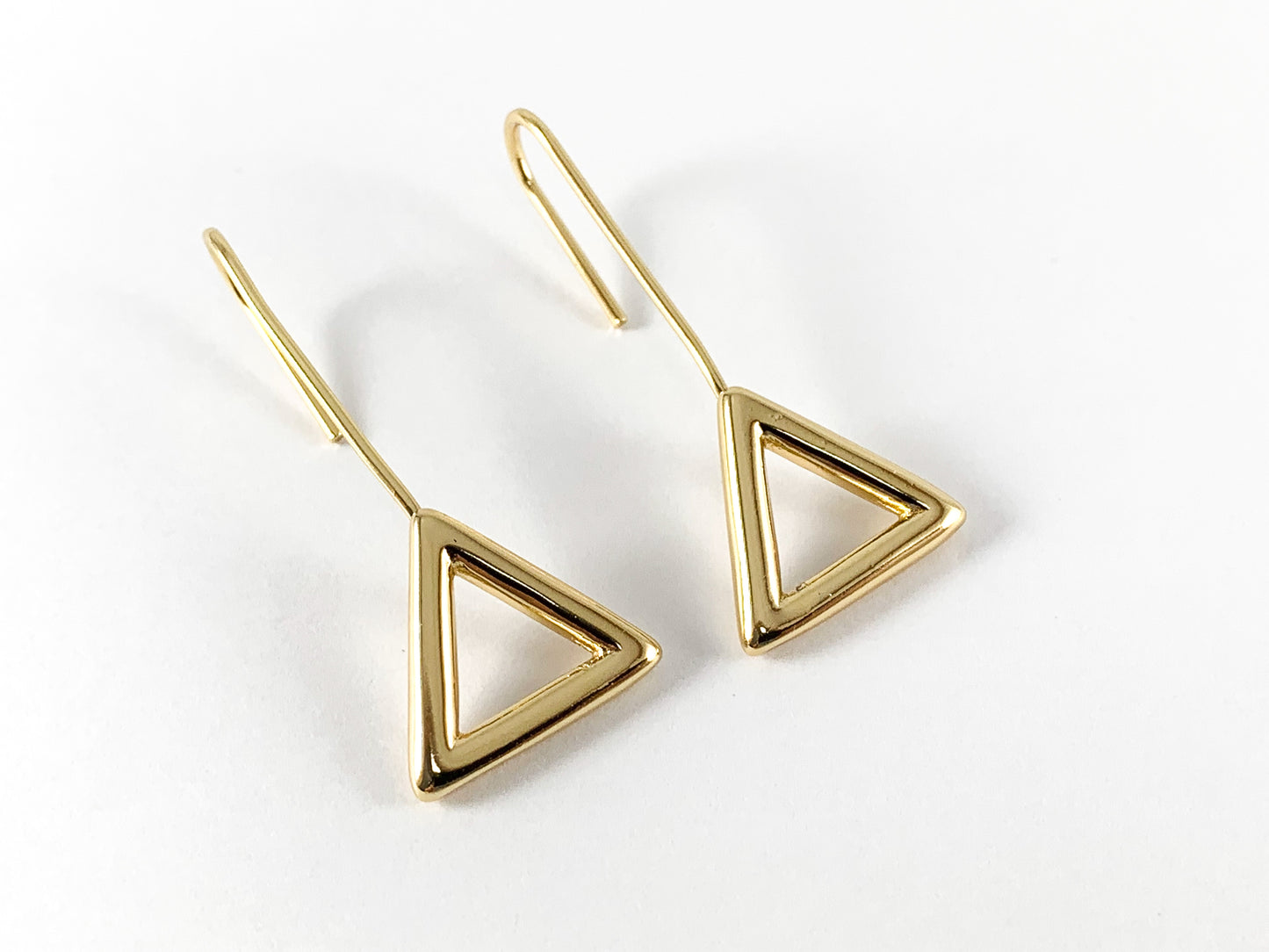 Real 18K Gold Plated Minimalist Triangle Dangle Earrings Over Copper 5PAIRS