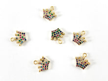 Load image into Gallery viewer, 18K Gold Plated CZ Pave Multicolor Crown Pendant Over Brass 6PCS
