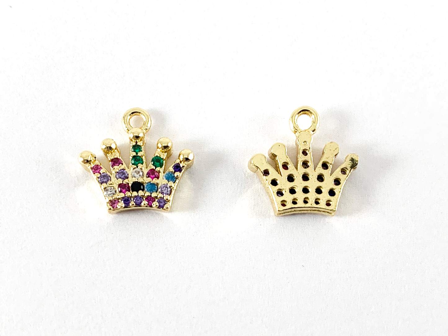 18K Gold Plated CZ Pave Multicolor Crown Pendant Over Brass 6PCS