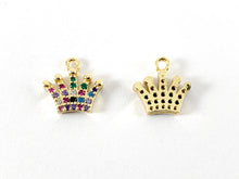 Load image into Gallery viewer, 18K Gold Plated CZ Pave Multicolor Crown Pendant Over Brass 6PCS
