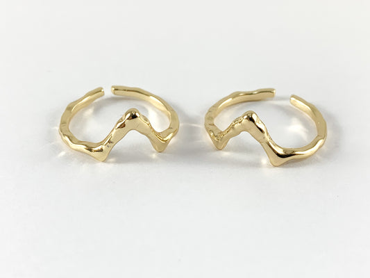 18K Gold Plated Copper Plain V Shape Pointy Dainty Adjustable Ring 6PCS