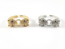 Load image into Gallery viewer, 18K Real Gold/Platinum Plated CZ Pave Leopard Head Jaguar Adjustable Ring 3PCS
