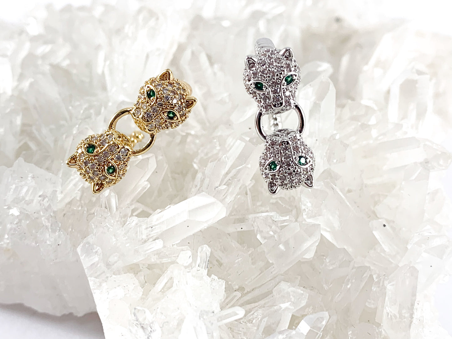 18K Real Gold/Platinum Plated CZ Pave Leopard Head Jaguar Adjustable Ring 3PCS