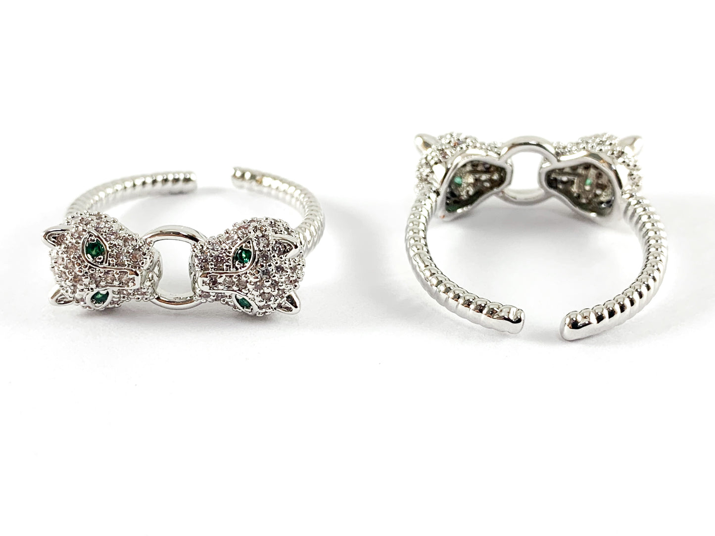 18K Real Gold/Platinum Plated CZ Pave Leopard Head Jaguar Adjustable Ring 3PCS