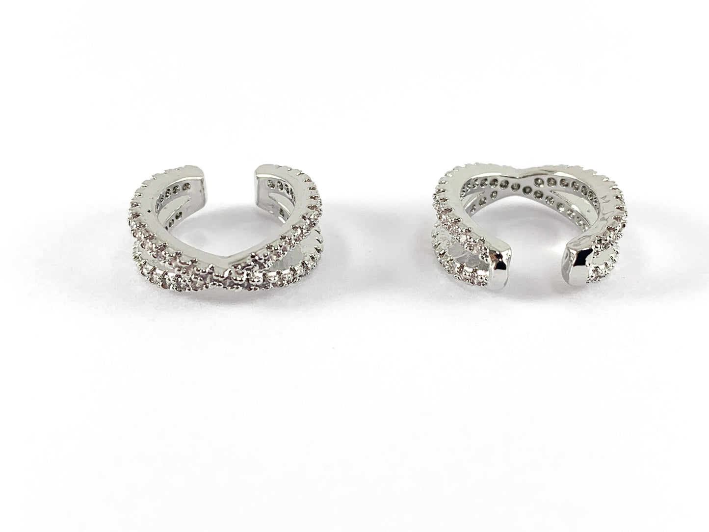 Real Gold 18K/Platinum Plated Copper CZ Pave Double Band Ear Cuffs (No Piercing!!) 4PCS