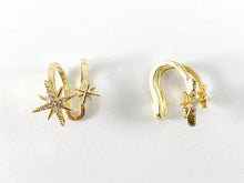 Cargar imagen en el visor de la galería, Ear Cuffs de estrella pavimentada con circonita cúbica de cobre chapado en oro real/platino de 18 quilates (¡sin perforación!) 6 piezas
