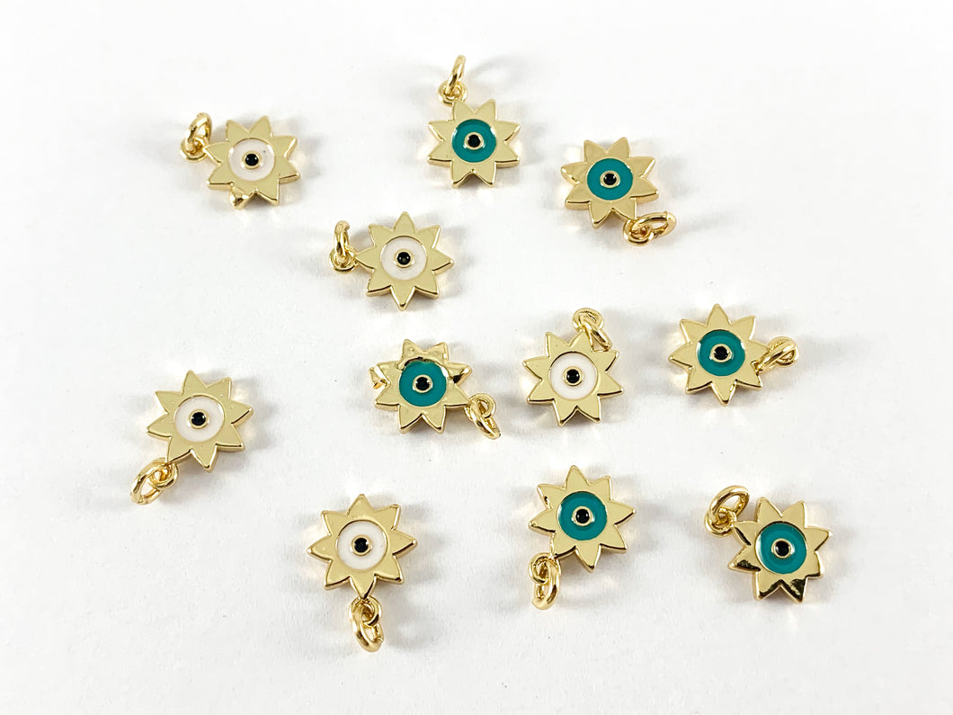 Real 18K Gold Plated Enamel Evil Eye Star Charms 10PCS