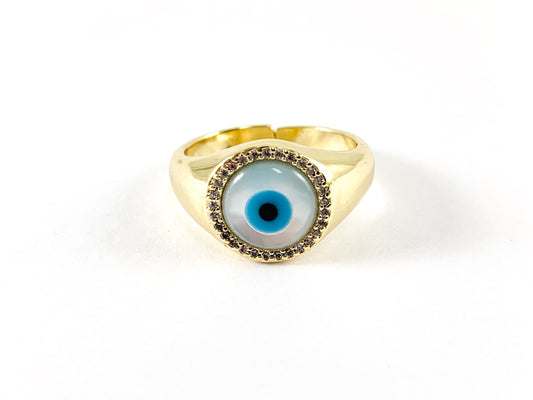 Anillo de mal de ojo chapado en oro real de 18 quilates con circonita cúbica, 4 piezas