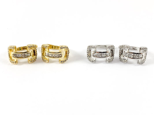 Real Gold 18K/Platinum Plated Micro CZ Pave U Shape Huggies Earrings Over Brass 3PAIRS