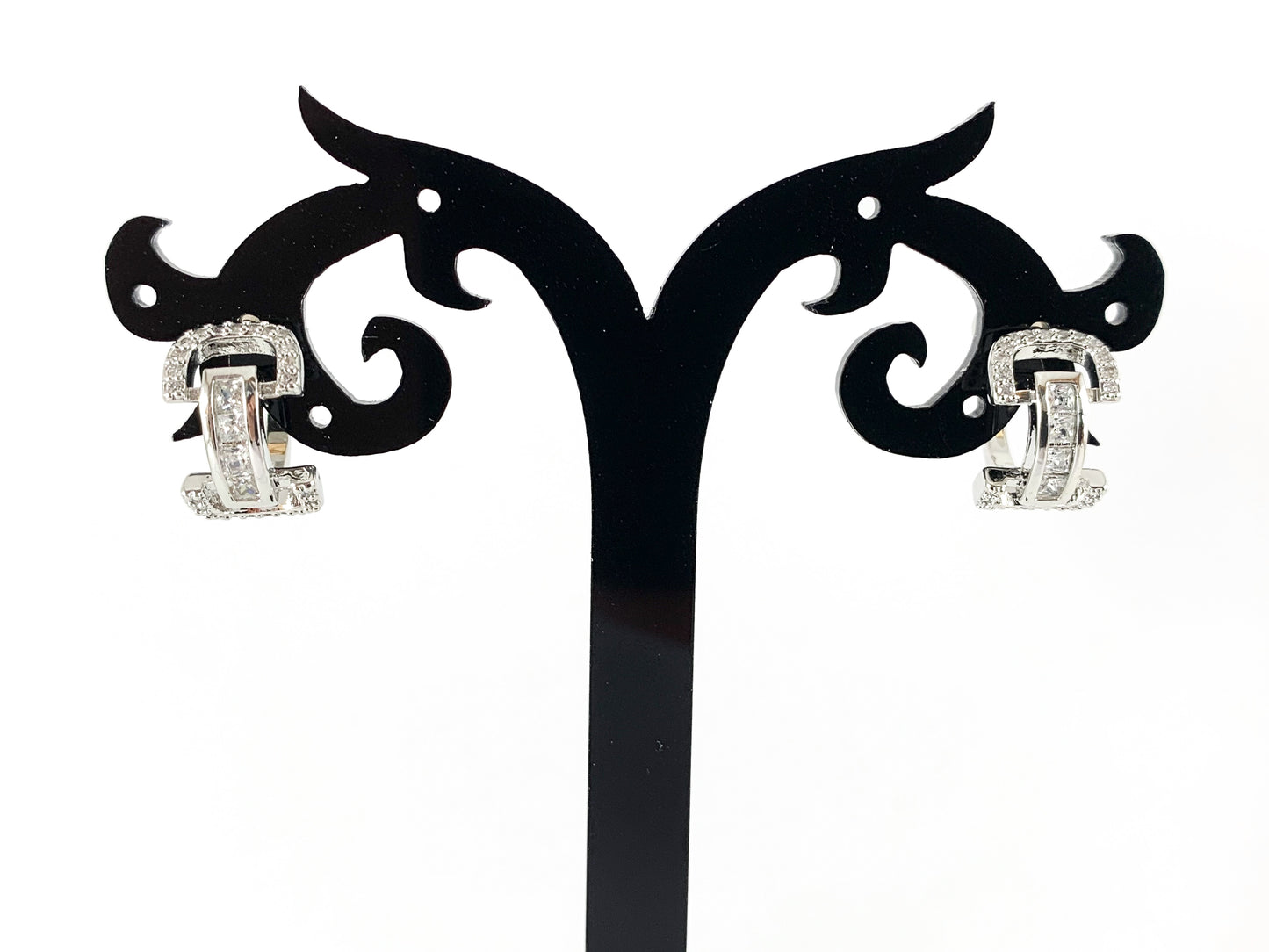 Real Gold 18K/Platinum Plated Micro CZ Pave U Shape Huggies Earrings Over Brass 3PAIRS