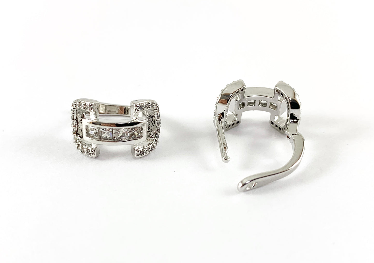 Real Gold 18K/Platinum Plated Micro CZ Pave U Shape Huggies Earrings Over Brass 3PAIRS