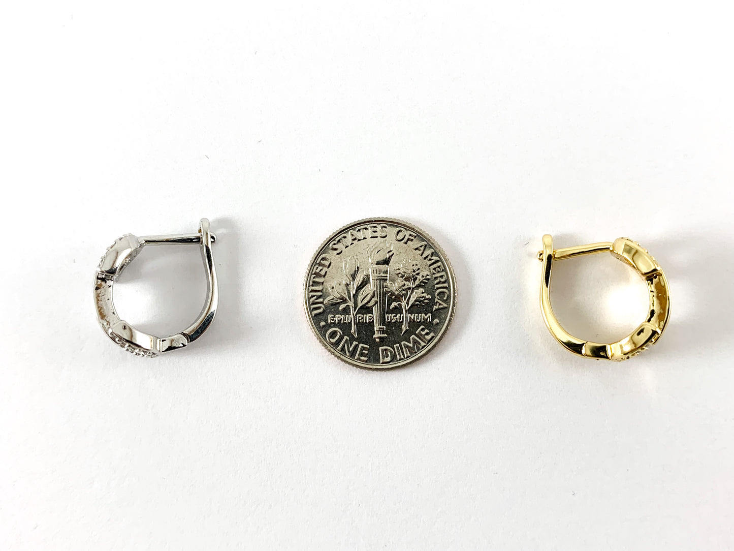 Real Gold 18K/Platinum Plated Micro CZ Pave U Shape Huggies Earrings Over Brass 3PAIRS