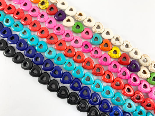 Valentine's Day Hollow Heart Shape Howlite Beads 15"