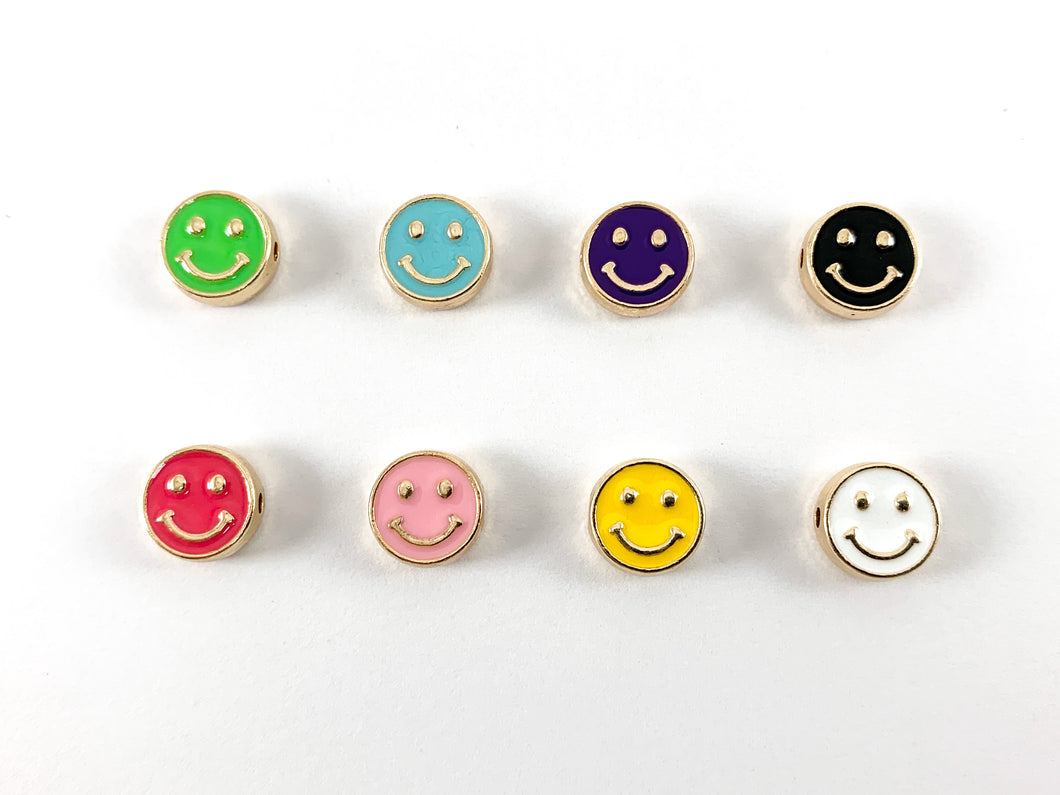 10mm Gold Plated Enamel Smiley Face Spacer Component Beads Over Copper 10pcs