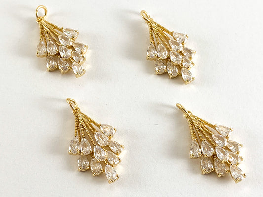 Real Gold 18K Plated Micro CZ Clear Chandelier Teardrop Pave Charm Over Brass 6PCS