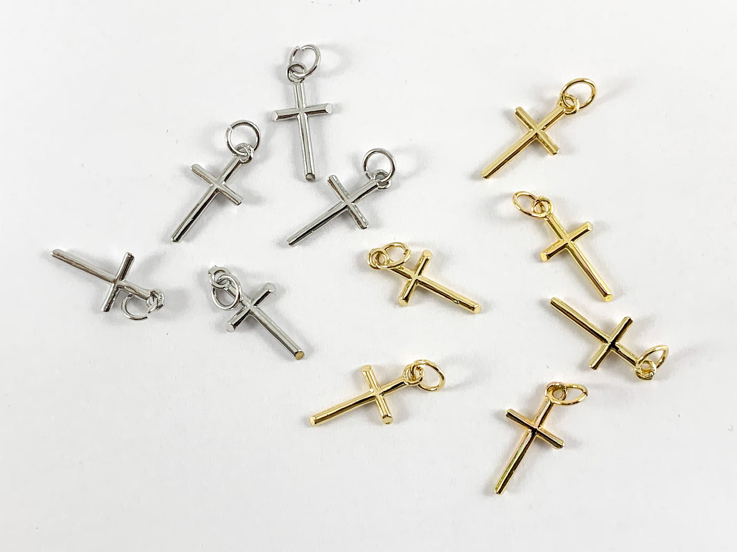 Real Gold 18K/Platinum Plated Cross Charm Over Brass 10PCS