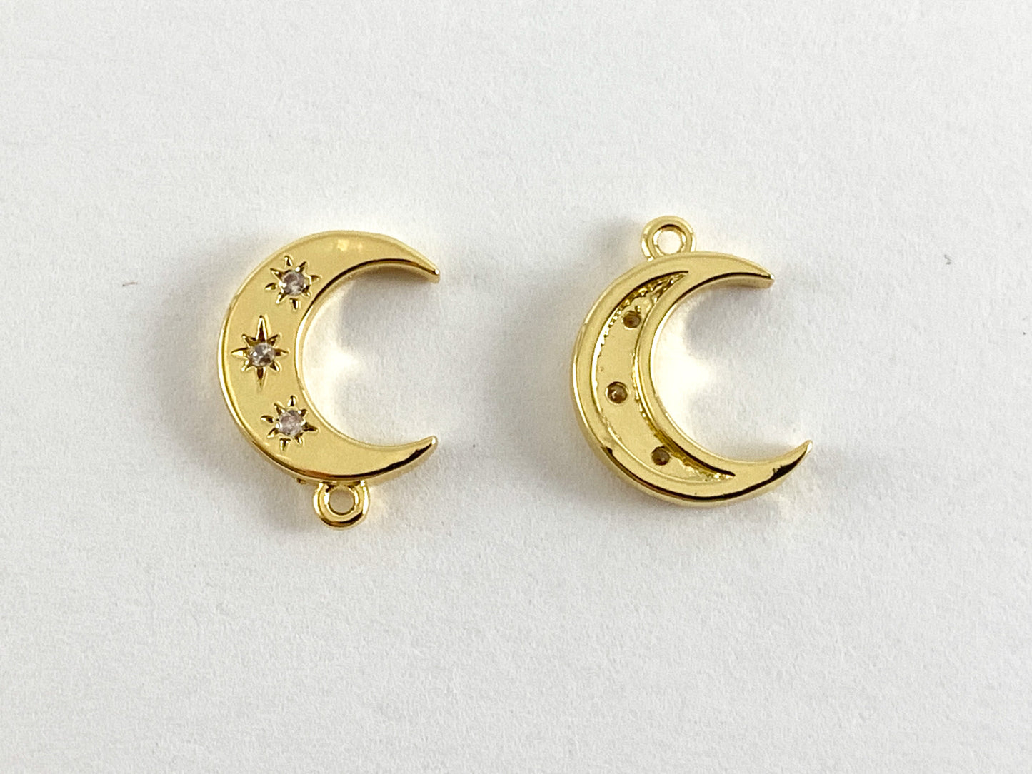 Real Gold 18K Plated Micro CZ Moon Crescent/Star Burst Pave Charm Over Brass 10PCS