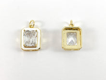 Load image into Gallery viewer, Real Gold 18K Plated Enamel &amp; CZ Pave Rectangle Pendant Charm Over Copper 5PCS
